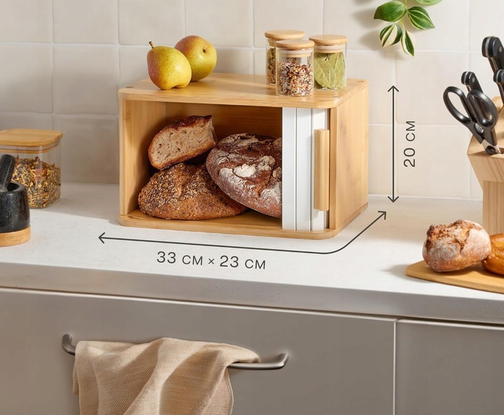 Bambus Chlebak Drewno Pojemnik Na Chleb Pieczywo 33x23 BIAŁE DRZWICZKI