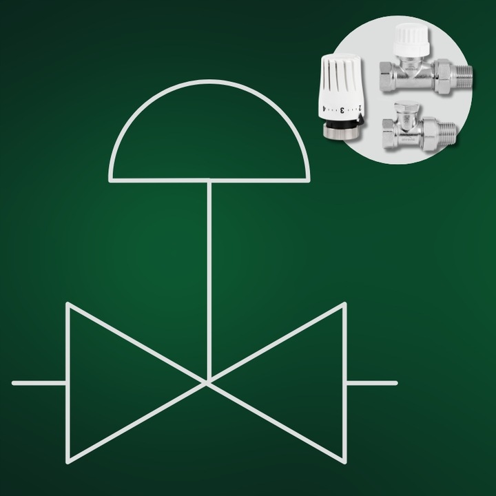 ZESTAW TERMOSTATYCZNY PROSTY ZAWÓR ZASILAJĄCY POWROTNY GŁOWICA DO