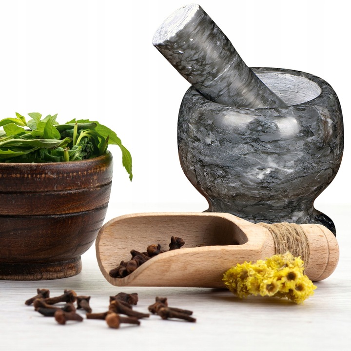 MOŹDZIERZ KUCHENNY KAMIENNY TŁUCZEK DO UCIERANIA PRZYPRAW ZIÓŁ