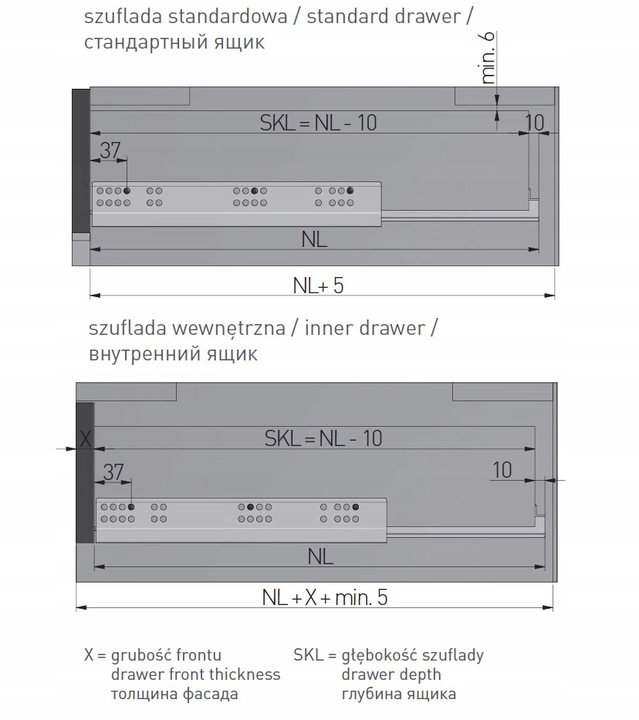 PROWADNICA DOLNEGO MONTAŻU GTV MODERN SLIDE L450 PEŁNY WYSUW CICHY