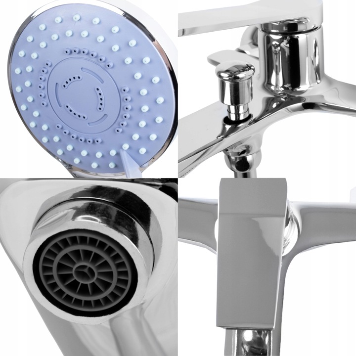 Bateria wannowa ścienna z prysznicem chrom srebrna słuchawka z wężem YOKA