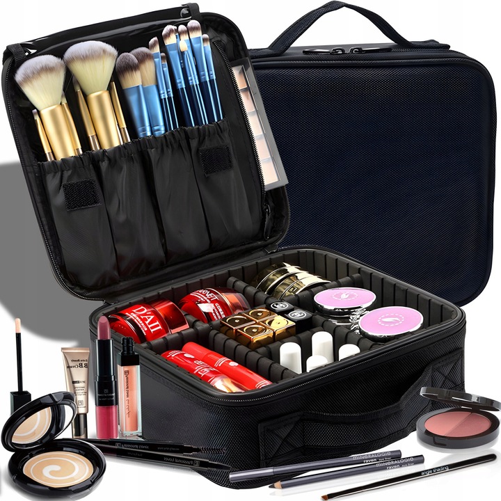 KOSMETYCZKA ORGANIZER KUFEREK NA KOSMETYKI DUŻA TORBA PODRÓŻNA CZARNA