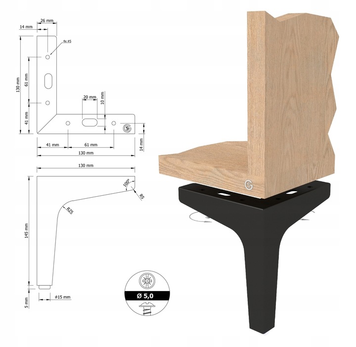 Nogi nóżki meblowe do komody szafy szafki czarny mat loft komplet 15