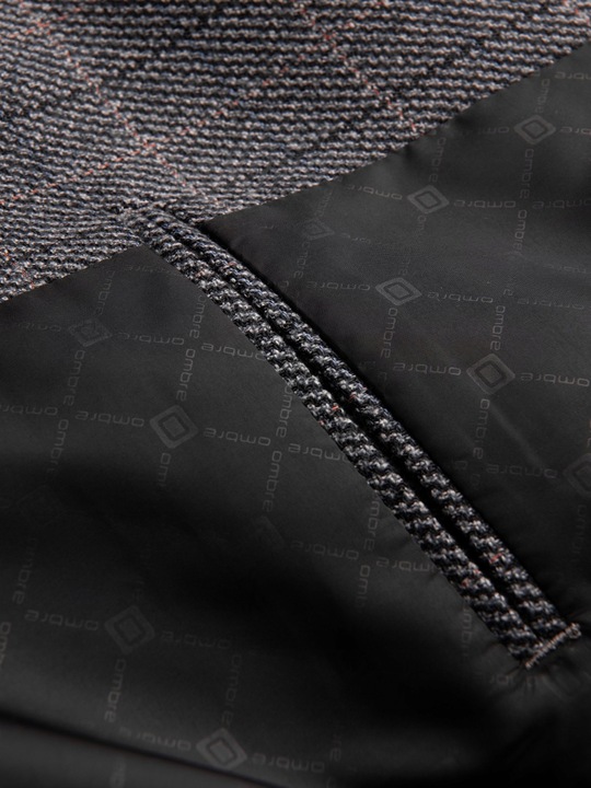 Żakardowa marynarka męska w delikatną kratę grafitowa V1 OM-BLZB-0119 L