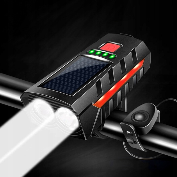 Lampa Rowerowa Lampka Solarna Na Kierownicę USB Zestaw Przód + Tył LED
