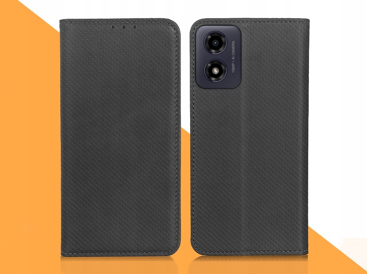 ETUI Z KLAPKĄ DO Motorola Moto G04 / G24 / E14 CZARNE ZAMYKANE + SZKŁO 9H