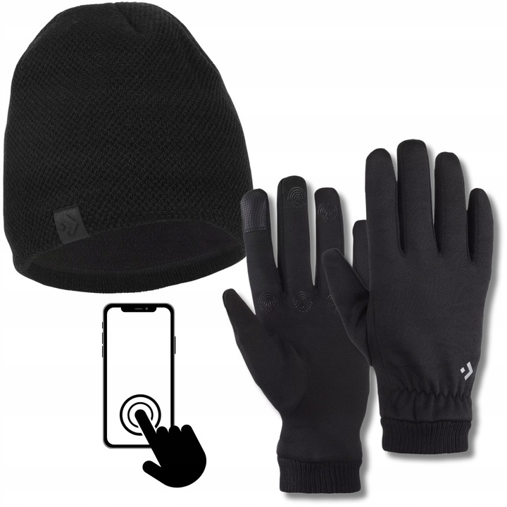 Komplet Męski Zimowy Ocieplana Czapka Rękawiczki Dotykowe do Ekranów