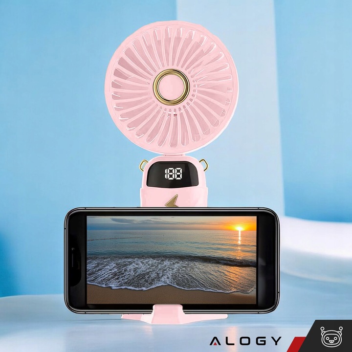 Wentylator wiatrak stojący ręczny biurkowy cichy mocny mały USB-C 1200 mAh