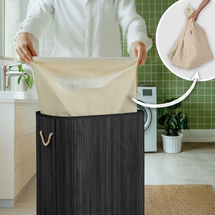 BAMBUSOWY KOSZ NA PRANIE BIELIZNĘ DUŻY POJEMNIK Z POKRYWĄ 72L
