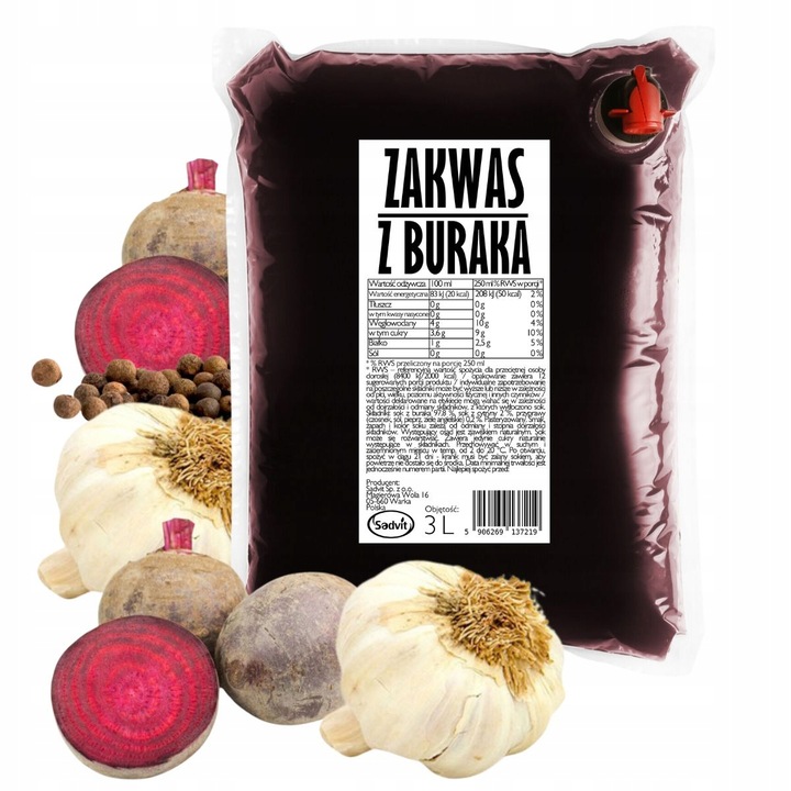 ZAKWAS Z BURAKA z czosnkiem i zielem angielskim 100% tłoczony 3L NFC