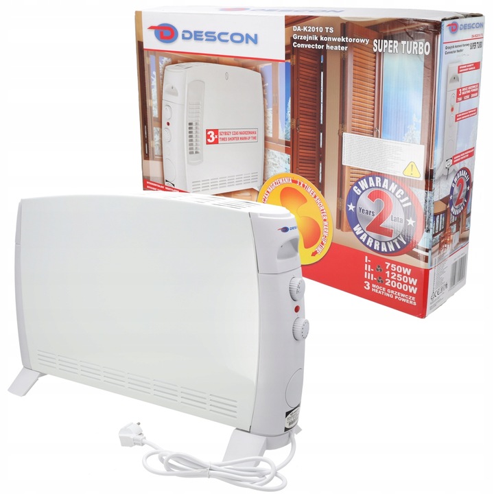Grzejnik elektryczny Konwektorowy Energooszczędny 2000W DESCON Mocny Nawiew