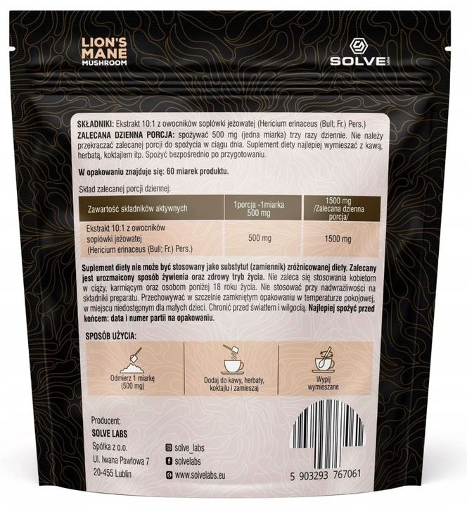 SOLVE LABS Lion's Mane Soplówka Jeżowata 10:1 proszek 30g