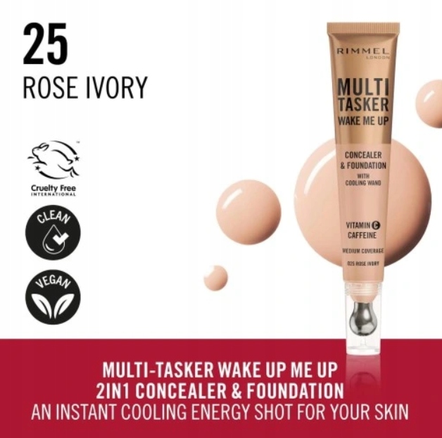Rimmel Multi Tasker Wake Me Up Korektor i podkład z rollerem - 025 Rose Ivo
