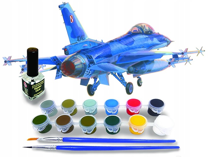 Myśliwiec F-16 Polski JASTRZĄB Model samolotu do sklejania + FARBY, KLEJ