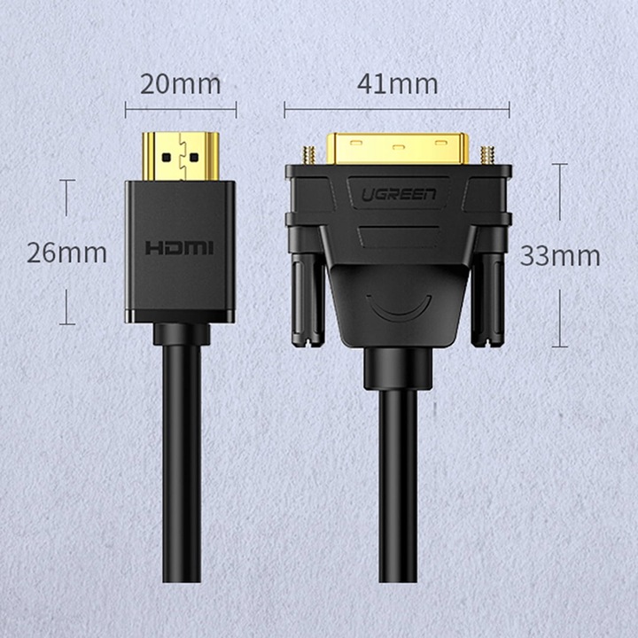 Kabel wideo Ugreen, HDMI/DVI, wytrzymały przewód 1,5m, FHD, 60HZ,