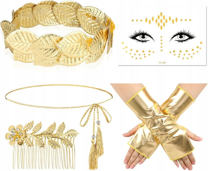 AKCESORIA BOGINI GRECKA RZYMSKA OPASKA ZŁOTA KOLCZYKI ZESTAW KOMPLET