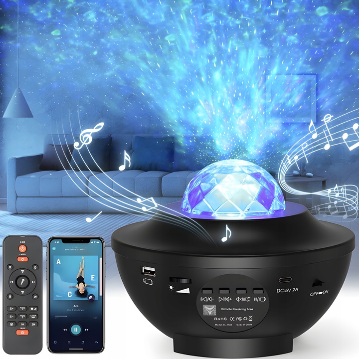 PROJEKTOR GWIAZD RZUTNIK NIEBA LAMPKA NOCNA LED GŁOŚNIK BLUETOOTH + PILOT
