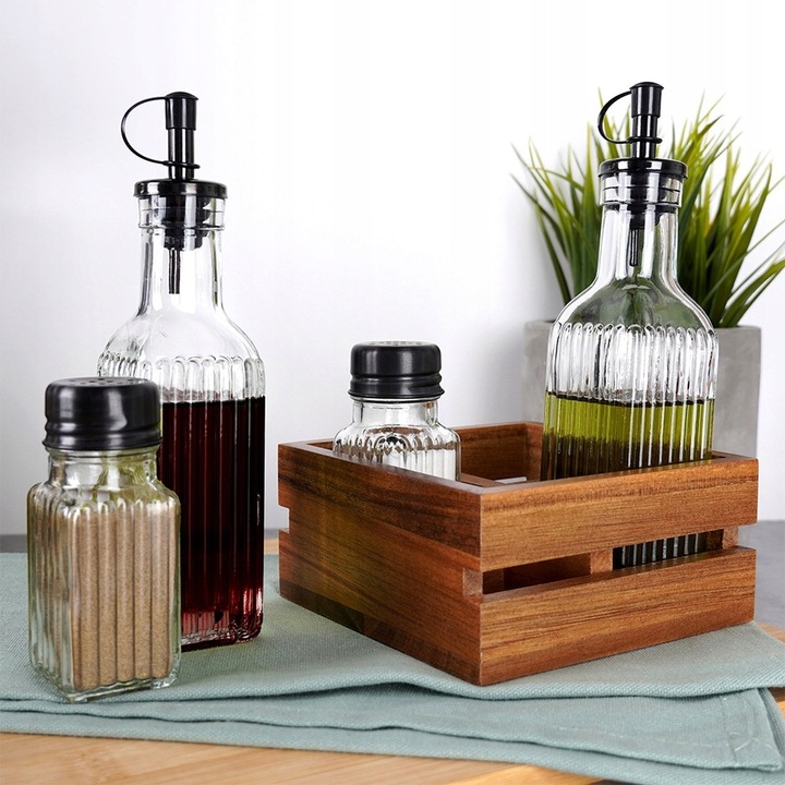 Przyprawnik STOŁOWY zestaw pojemniki do soli pieprzu oliwy octu w