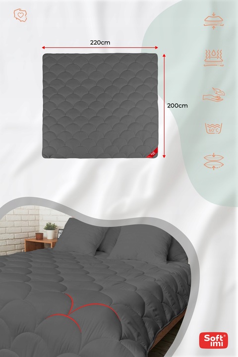 KOŁDRA CAŁOROCZNA ANTYALERGICZNA 200X220 SZARA Z POLSKI CIEPŁA 4 PORY ROKU