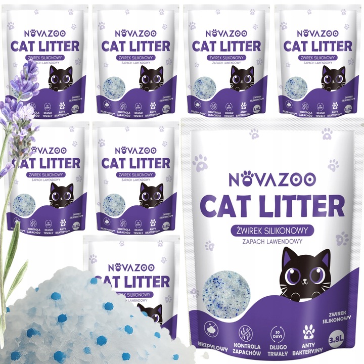 8x ŻWIREK SILIKONOWY LAWENDOWY BEZPYŁOWY PREMIUM DLA KOTA NOVAZOO 3.8L