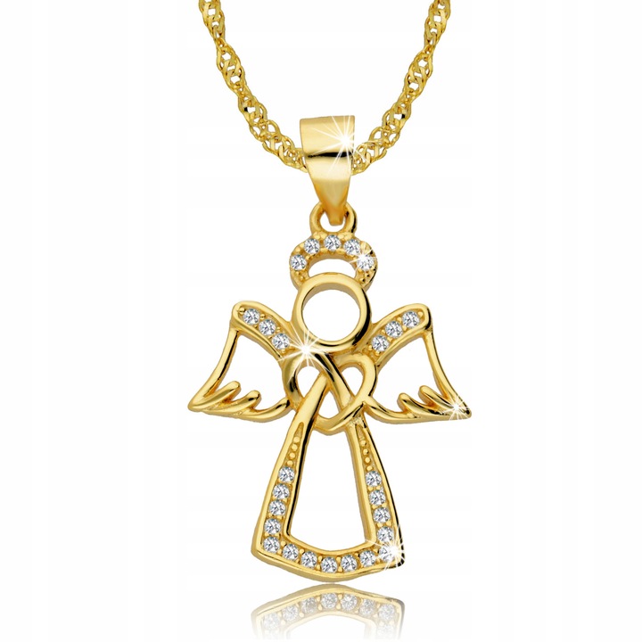 Złoty Łańcuszek Medalik Aniołek Chrzest Dziecka Komunia Bierzmowanie Roczek