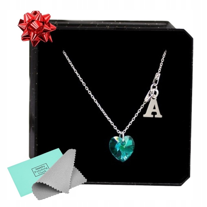 Naszyjnik SREBRNY SERCE SWAROVSKI dowolna literka łańcuszek z sercem