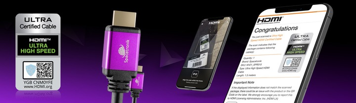 Kabel UHS HDMI 2.1 8K 48 Gbit/s Spacetronik 0,5m CERTYFIKOWANY czarny