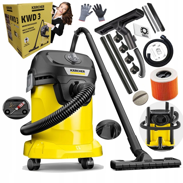 ODKURZACZ PRZEMYSŁOWY KARCHER WD3 BEZWORKOWY BLACK XXL FULL MAX