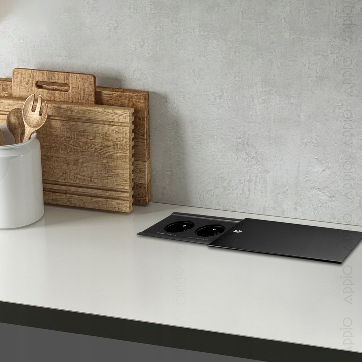 GNIAZDO NABLATOWE CHOWANE W BLAT ALUMINIUM Przesuwane + 2x USB + USB C