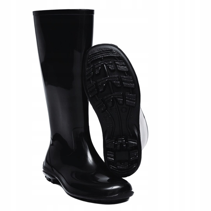 Kalosze Damskie Gumowce Lekkie CZARNE Wygodne Wysokie Gumiaki Eleganckie