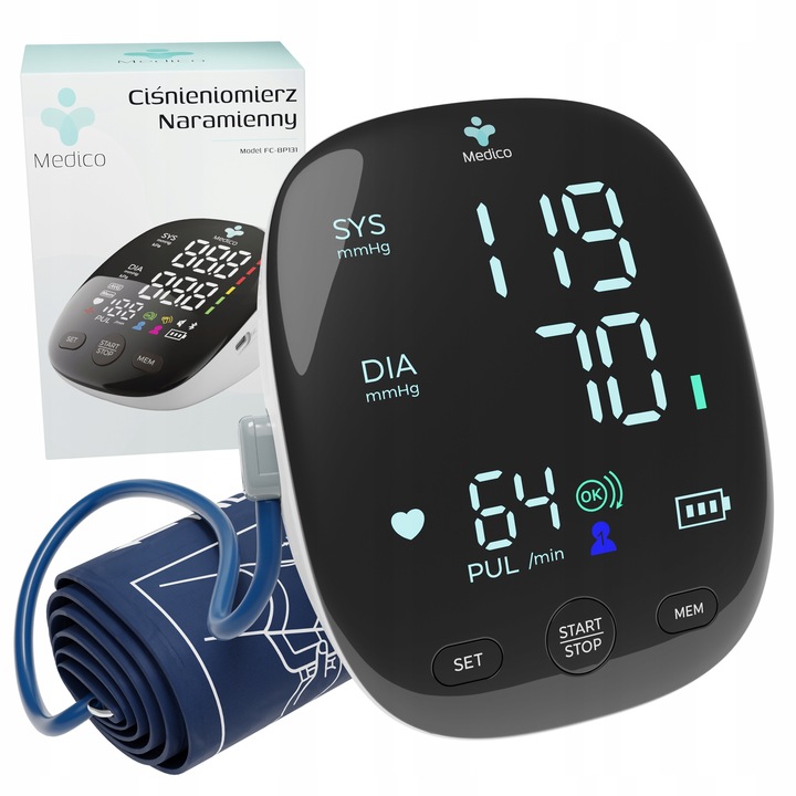 CIŚNIENIOMIERZ NARAMIENNY MEDICO ARYTMIA, EKRAN LED,USB, DZIENNICZEK GRATIS