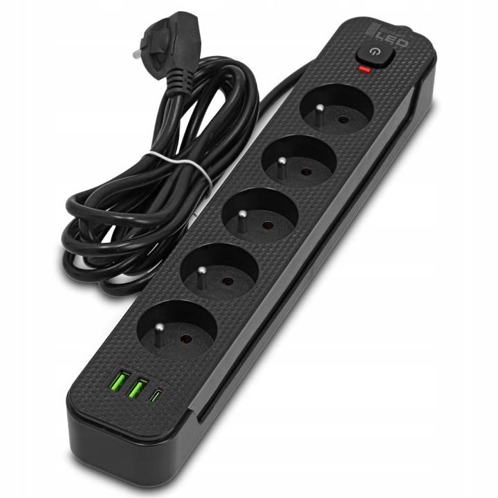 Przedłużacz Listwa Zasilająca Siec 3M 5 Gniazd 230V + 3X USB Ładowarka