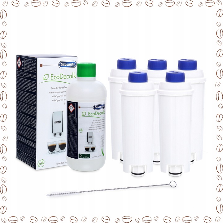 5x FILTR WODY do DELONGHI i ODKAMIENIACZ 500ml zestaw do pielęgnacji