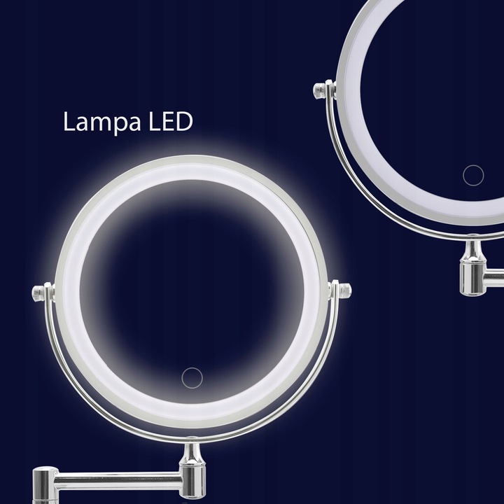 Lusterko kosmetyczne do makijażu podświetlane led obrotowe srebrne