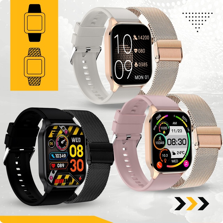 SMARTWATCH DAMSKI ZEGAREK POMIAR GLUKOZY CIŚNIENIE MENU PL ROZMOWY 2 PASKI