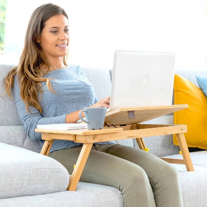 Stolik pod Laptopa bambusowy do Łóżka Taca Podstawka Regulowana Skladana