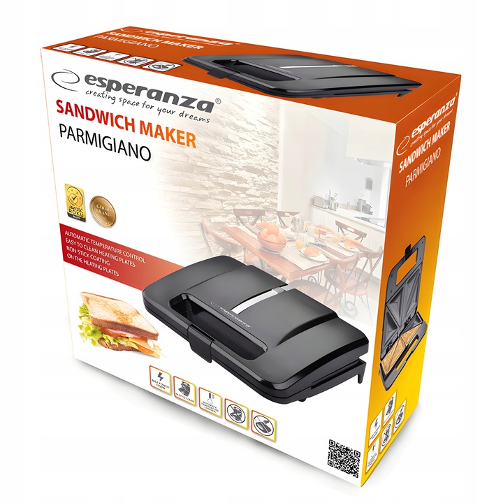 TOSTER OPIEKACZ DO KANAPEK TOSTÓW SANDWICH 1000W NIEPRZYWIERAJĄCA