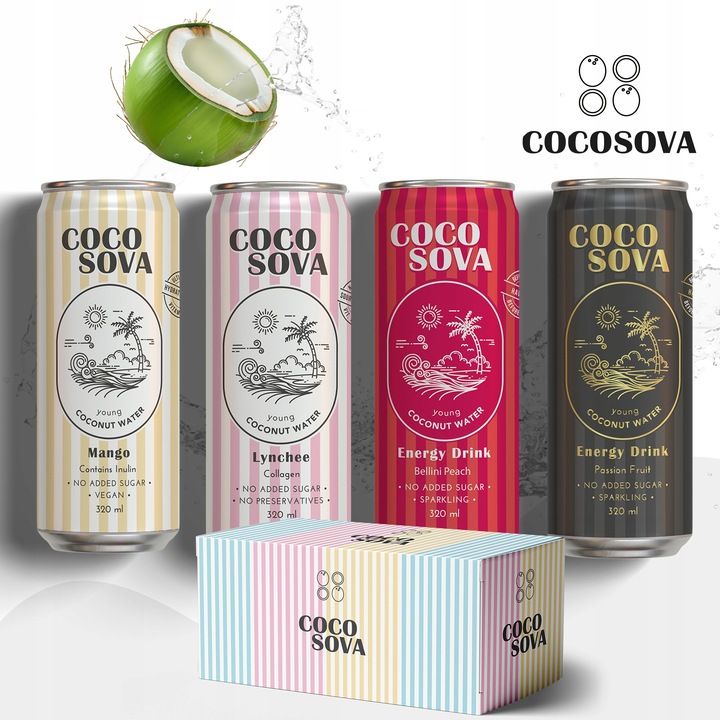 Cocosova Zestaw Degustacyjny nr2 – 4 Smaki Wody Kokosowej | 12 Puszekx320ml