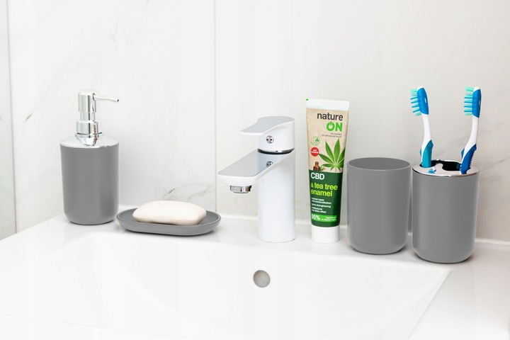 ZESTAW ŁAZIENKOWY 6 ELEMENTÓW AKCESORIA DO WC KOSZ DOZOWNIK SZARY