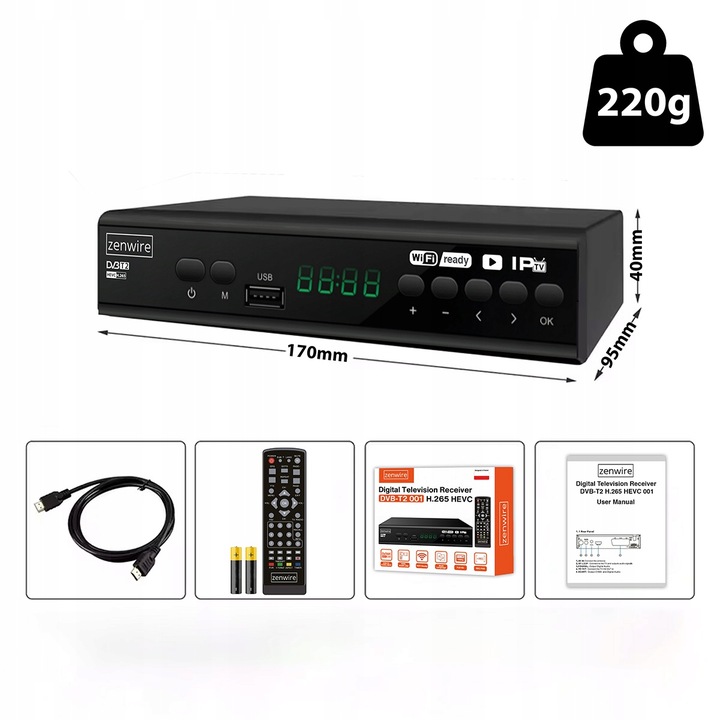 Tuner Dekoder Satelitarny DVB-T2 HEVC H.265 Full HD Telewizji