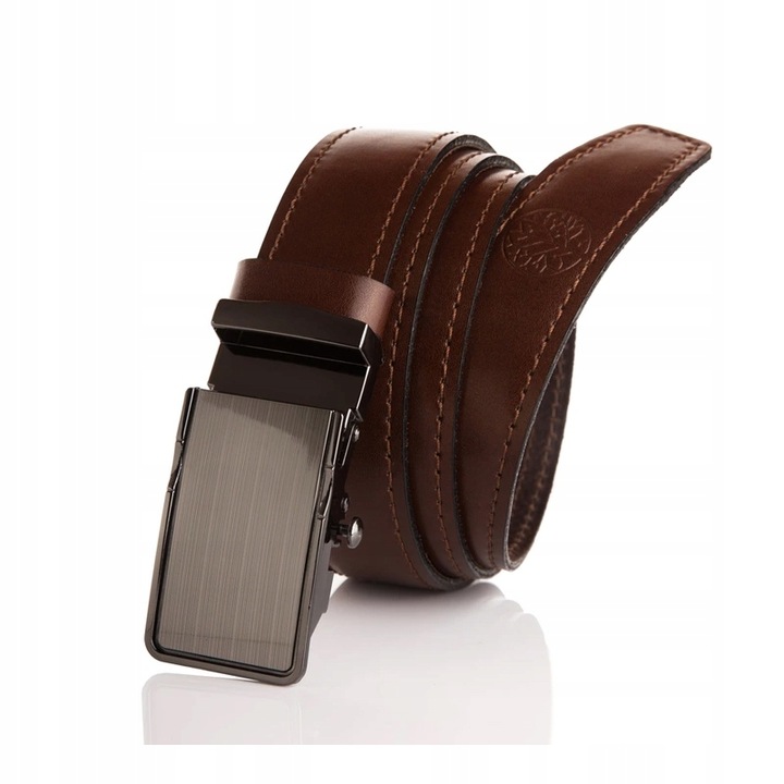 Pasek skórzany męski Betlewski brązowy klamra automat prezent + certyfikat