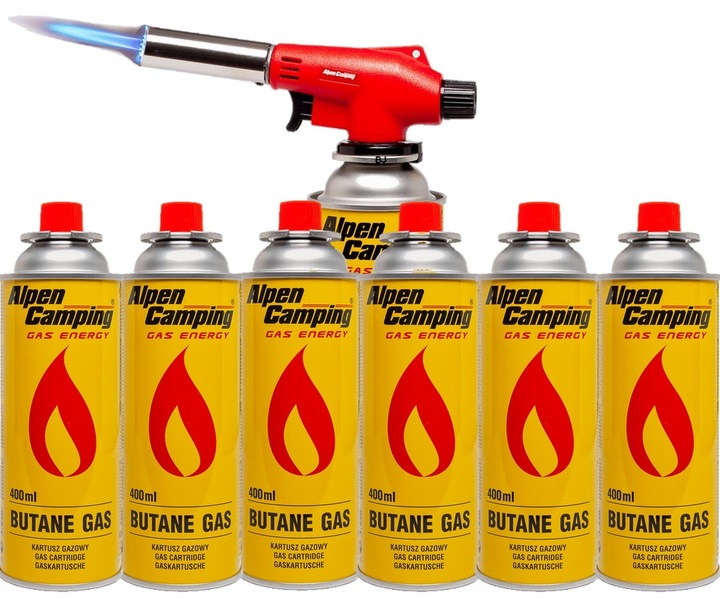 PALNIK na kartusze + 6x gaz kartusz gazowy Alpen camping 400ml