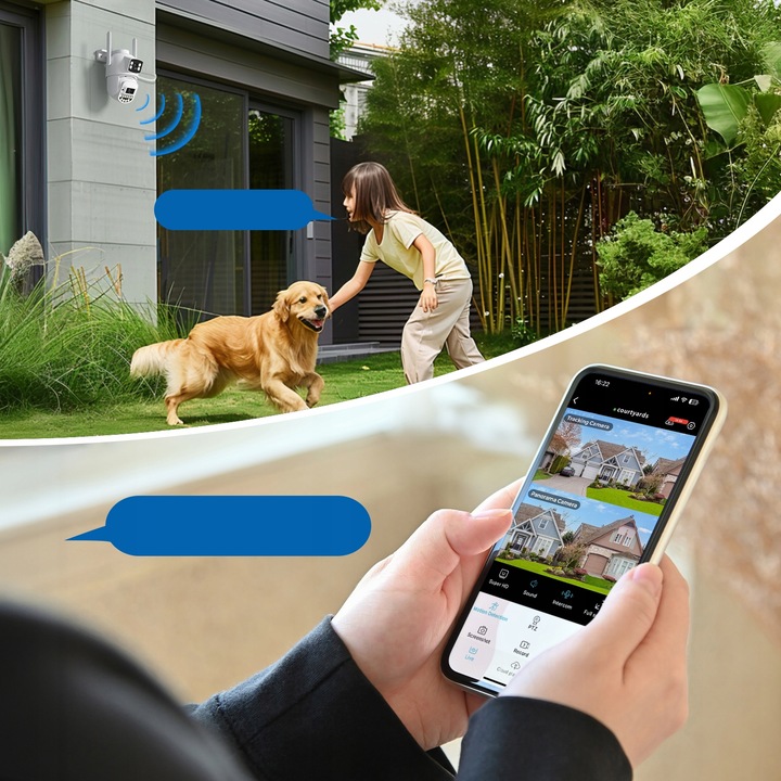 PODWÓJNA KAMERA 2W1 ZEWNĘTRZNA OBROTOWA IP WIFI 2x 5MPX QUAD HD MONITORING