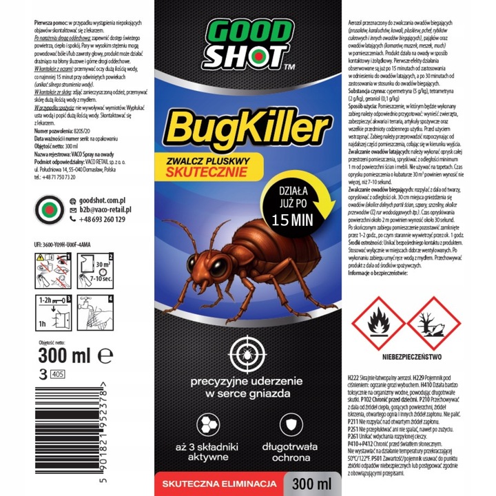 Zabójczy Preparat na Pluskwy Spray 300ml Środek na Pluskwy BugKiller