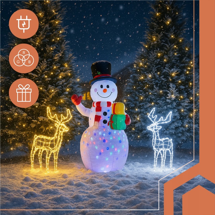 Nadmuchiwany Bałwan LED Duży Dmuchany Bałwanek Pompowany Świecący