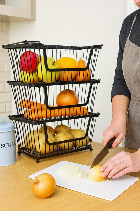 KOSZ NA OWOCE Koszyk na Warzywa Stojak Piętrowy Czarny do Piętrowania