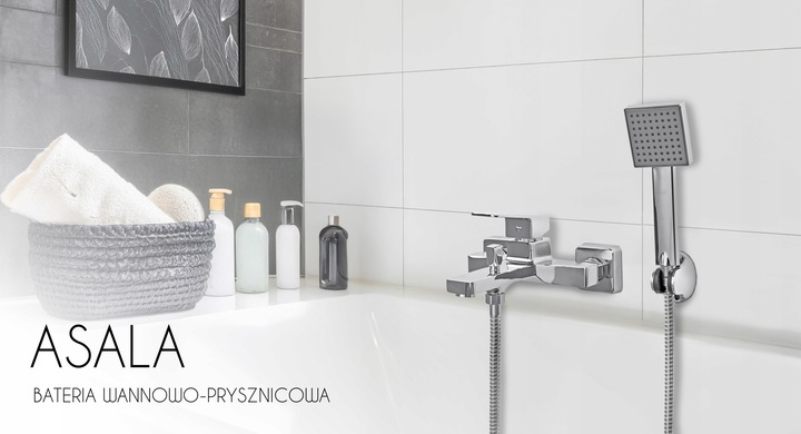 Bateria wannowa z prysznicem ścienna chrom srebrna kran do wanny YOKA