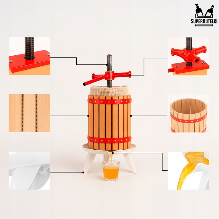 PRASA ŚRUBOWA RĘCZNA do OWOCÓW WINA SOKÓW OLIWY 18 L WYCISKARKA