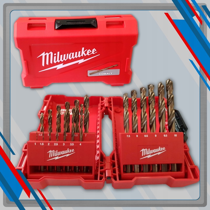 WIERTŁA KOBALTOWE DO METALU 1-10 MM HSS-G RED COBALT (19 SZT)