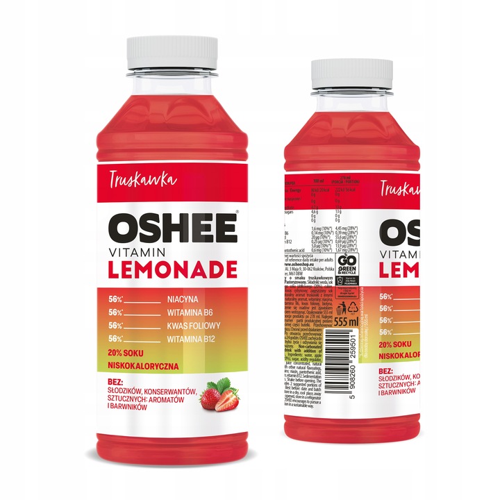 6x OSHEE Vitamin Lemonade truskawkowa z niacyną i witaminą B6 i B12 555ml